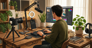 Creator desk with camera and phone