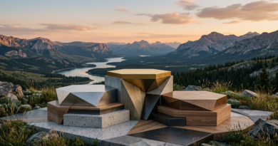 Stylized trophy podium with geometric shapes