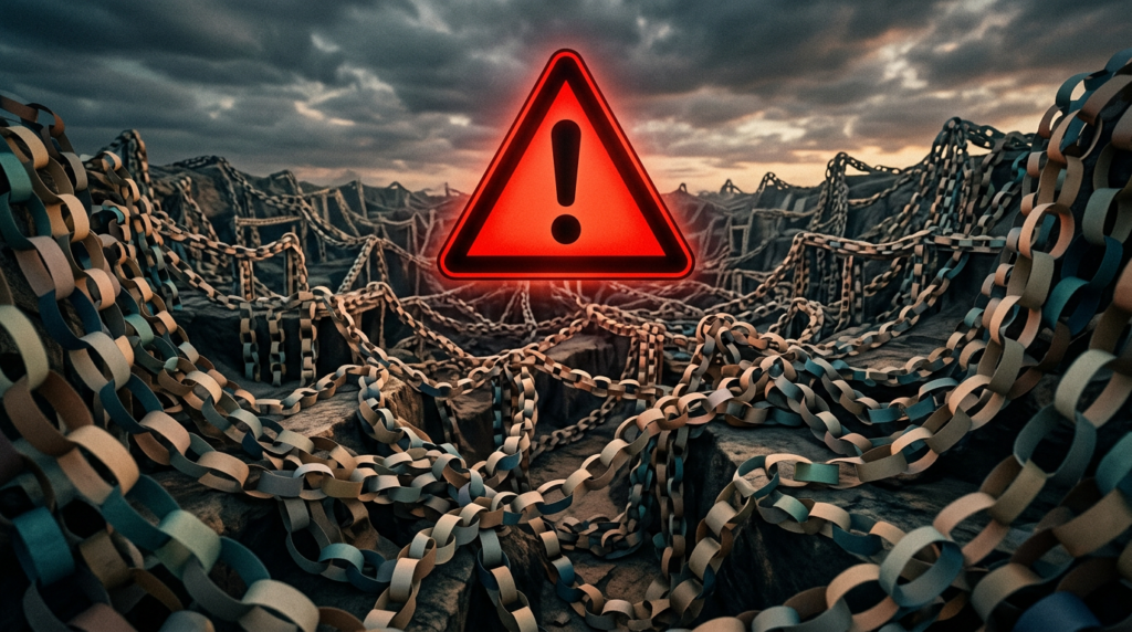 Warning triangle over paper chains