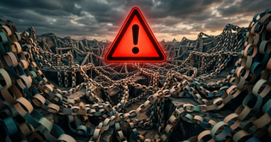 Warning triangle over paper chains