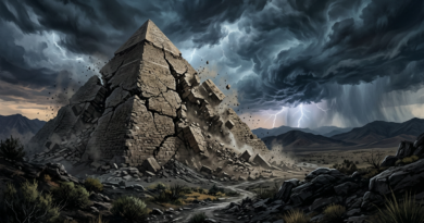 Cracking stone pyramid