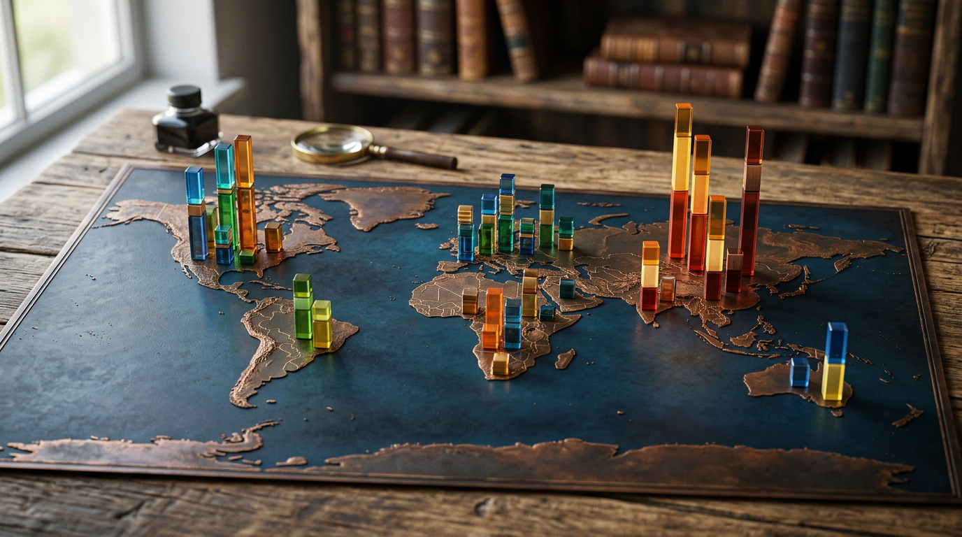 World map with stacked bar charts illustrating direct selling industry statistics