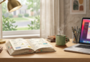 Planner, coffee and laptop on a desk