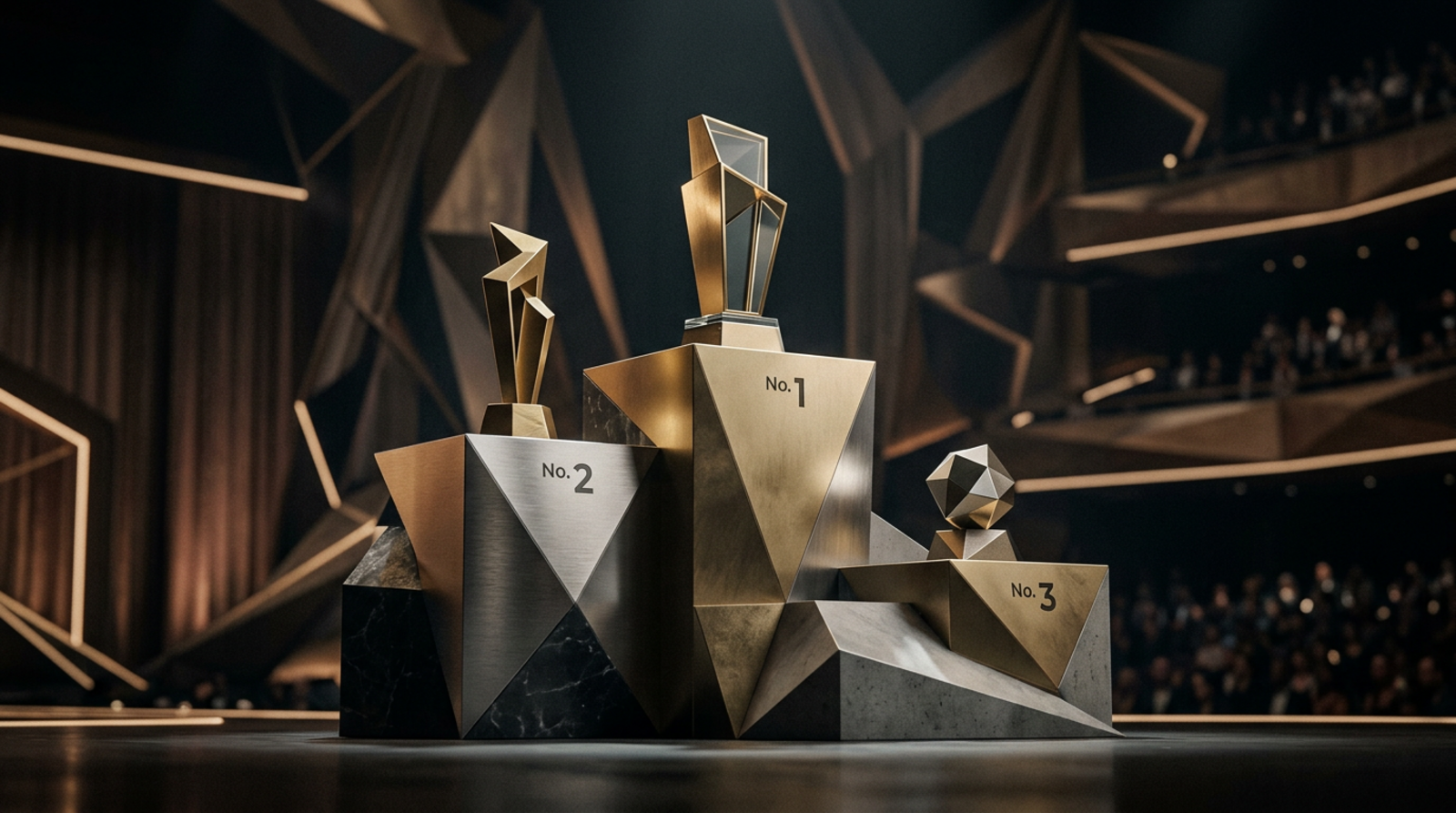 Stylized trophy podium with geometric shapes
