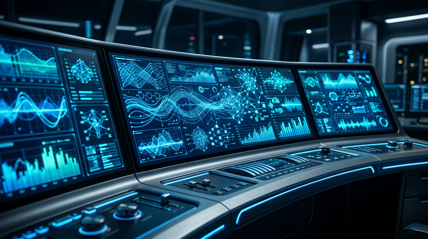 Futuristic blue dashboard of graphs representing the future of network marketing