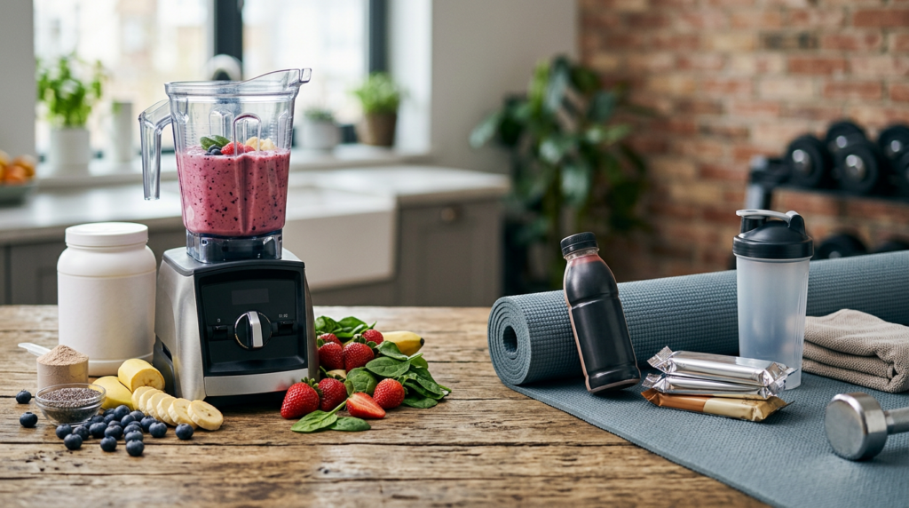 Protein shake and fruit versus shake and bars on a mat