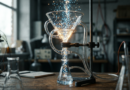 Glass funnel with glowing dots