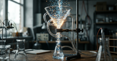 Glass funnel with glowing dots