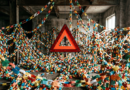 Red warning triangle over paper chains