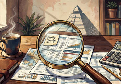 Magnifying glass on financial planning documents