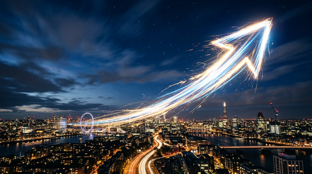 Upward arrow made of light trails