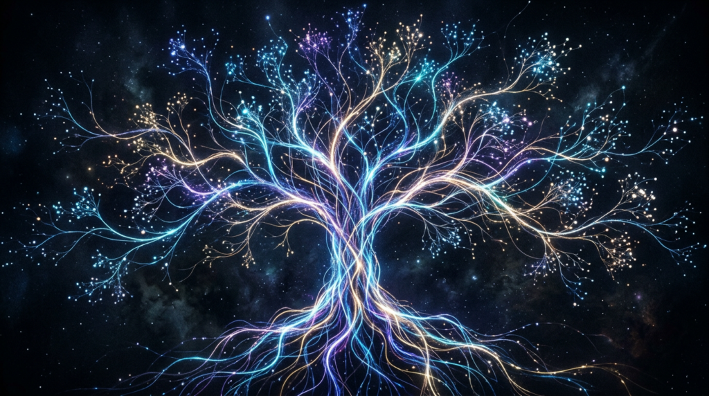 Glowing abstract network tree diagram