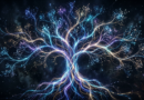 Glowing abstract network tree diagram