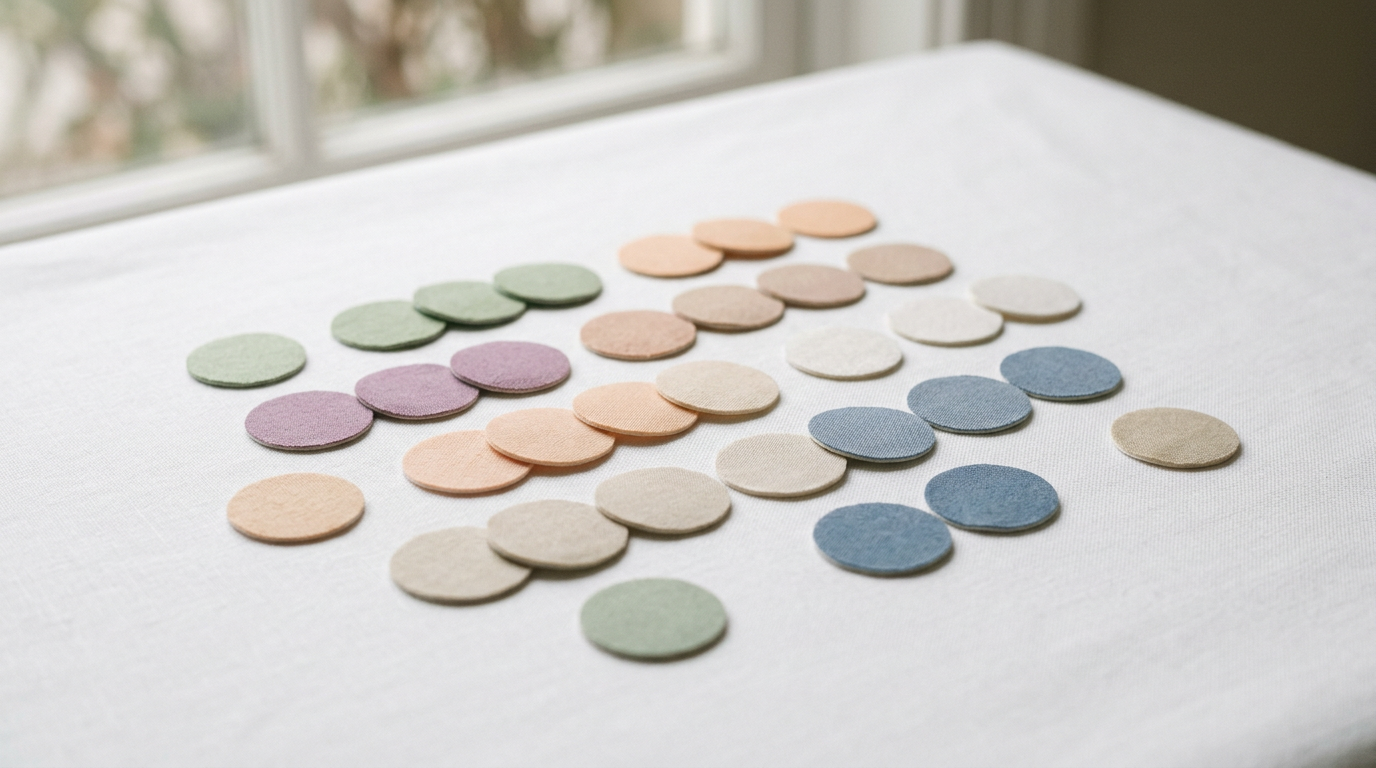 Round wellness patches on a white surface