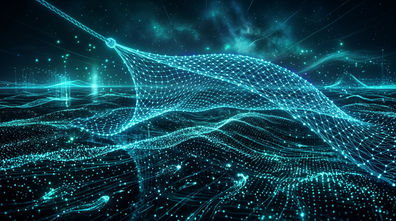 Net of glowing nodes illustrating network marketing lead generation