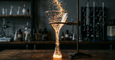 Glass funnel with glowing dots