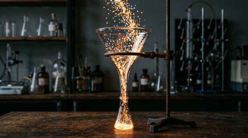 Glass funnel with glowing dots