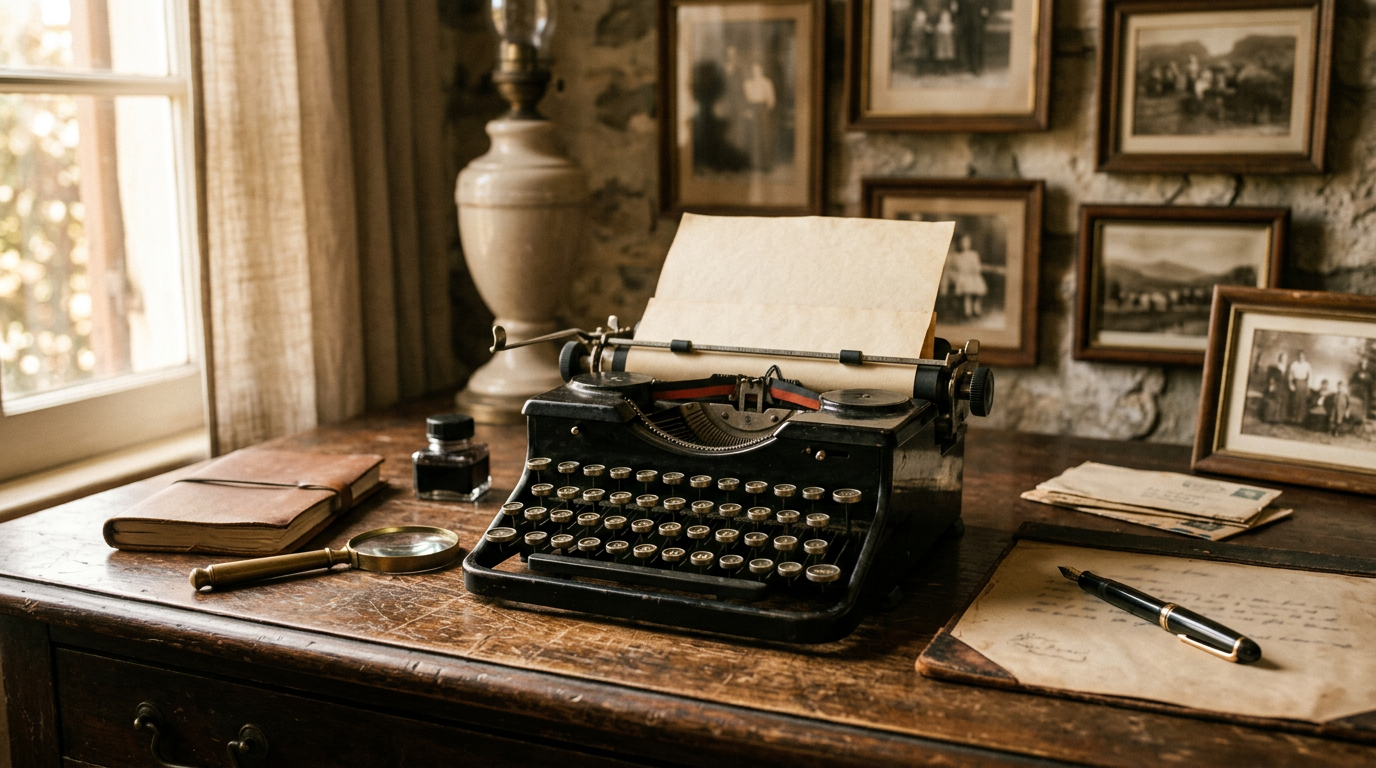 Vintage desk with typewriter illustrating network marketing top earners lists