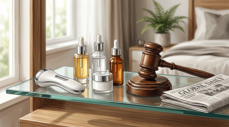 Skincare device beside a gavel