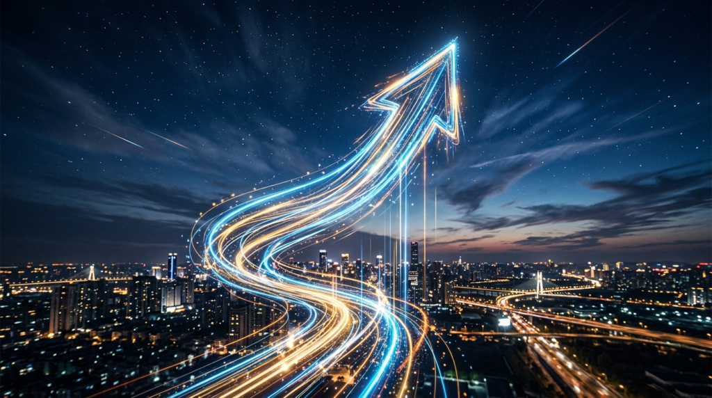 Upward arrow of light trails